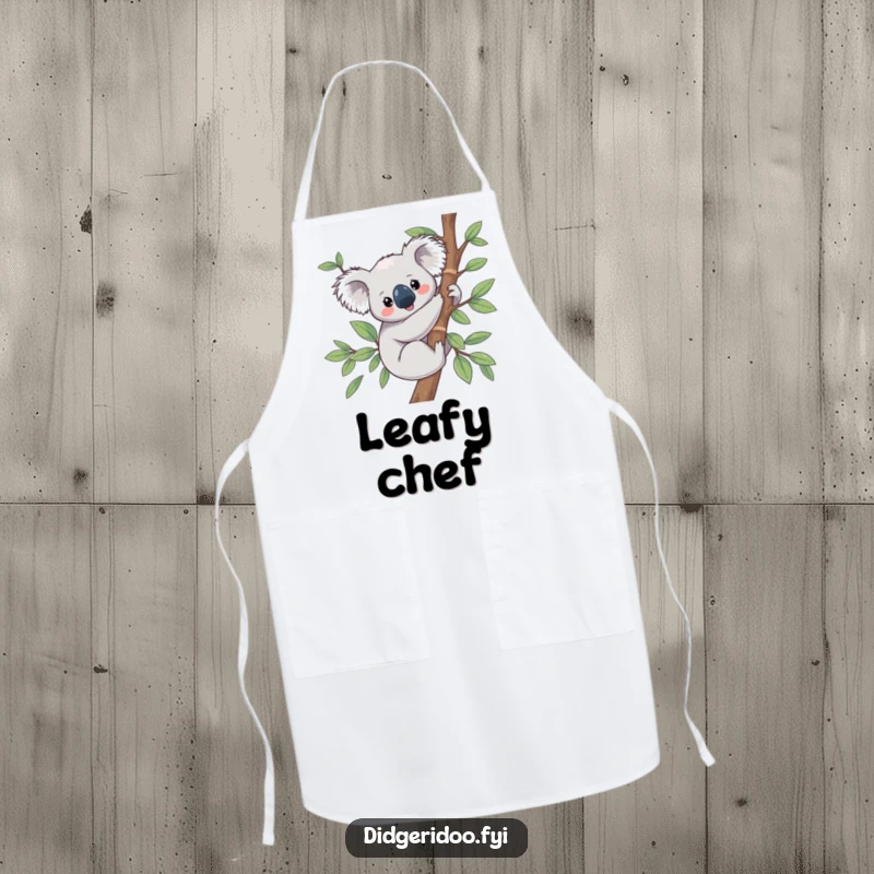 Funny Koala Apron displaying a content koala nestled on eucalyptus, protecting you with calm style.
