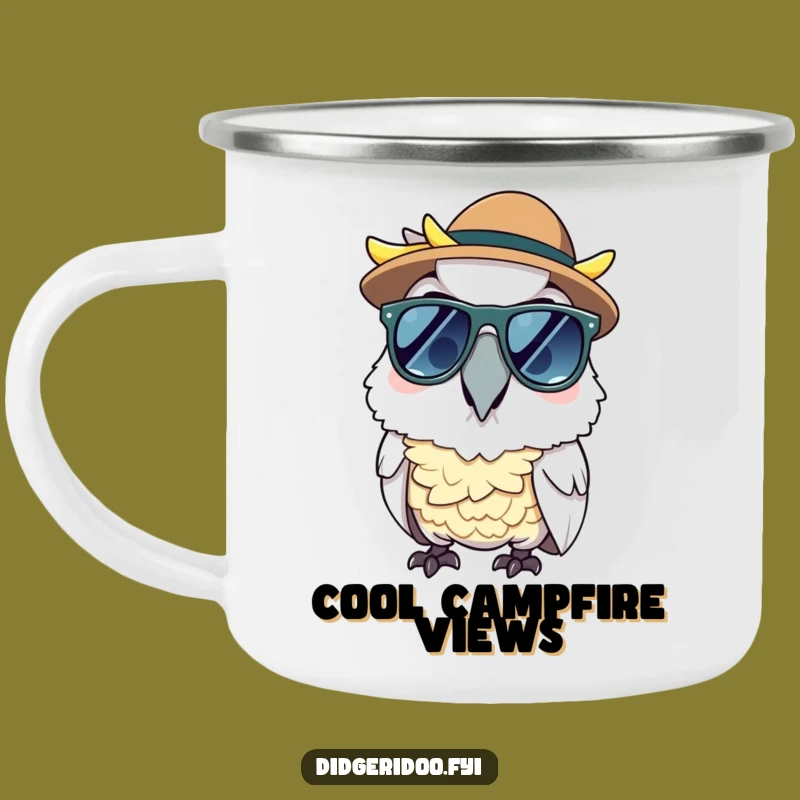 Funny Cockatoo Sunglasses Camping Mug - Cool Enamel Cup for Sunny Adventures