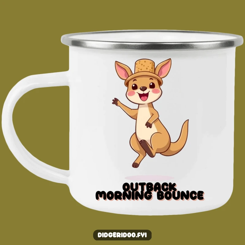 Funny Kangaroo Cork Hat Camping Mug - Joyful Jumper Enamel Cup for Outdoor Fun