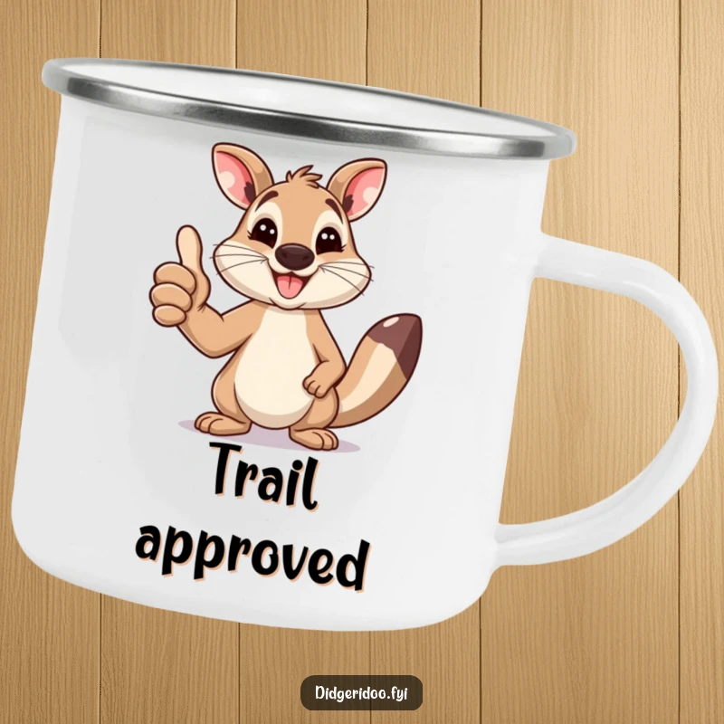 Funny Wallaby Camping Mug: A happy wallaby gives a thumbs up with a big smile, ready for any outdoor escapade.