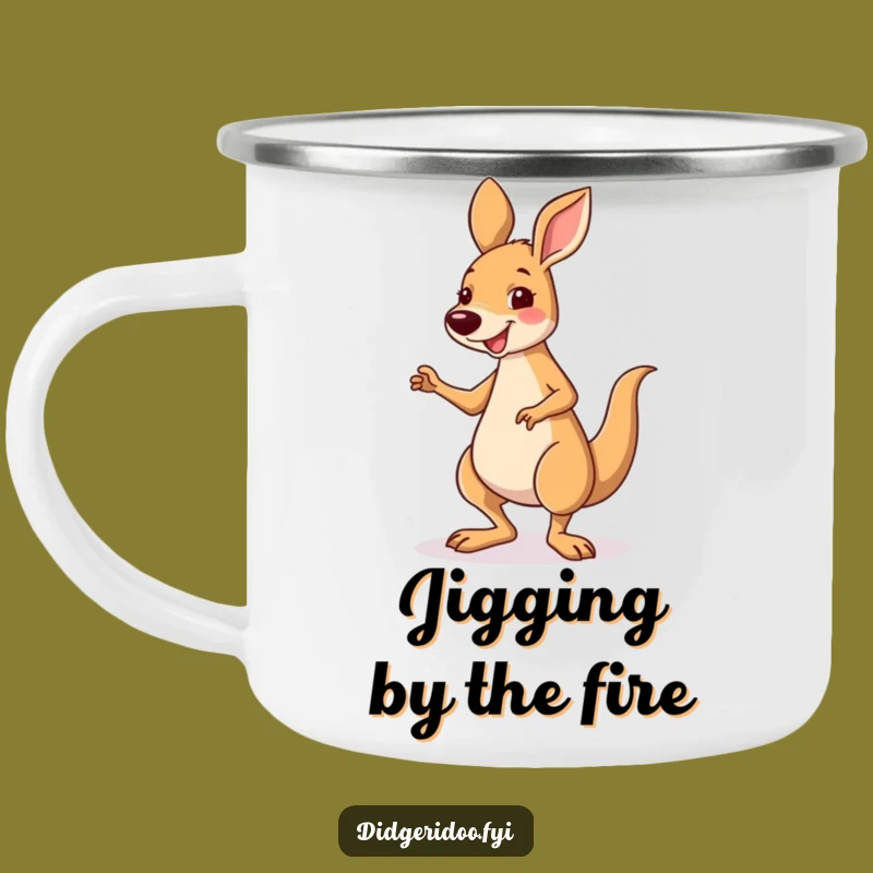 Funny Kangaroo Jig Camping Mug - Smiling Enamel Cup for Outdoor Fun