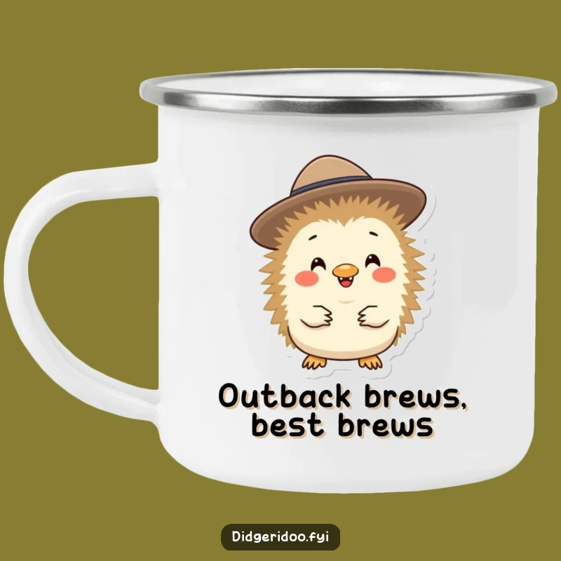 Funny Echidna Akubra Hat Camping Mug: Cheerful Outdoorsy Character Gift