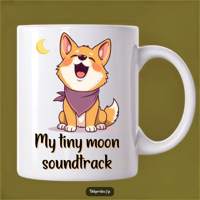 Funny Dingo Howling Mug: Delightful Dingo bandana howling at moon, perfect funny gift for animal lovers.