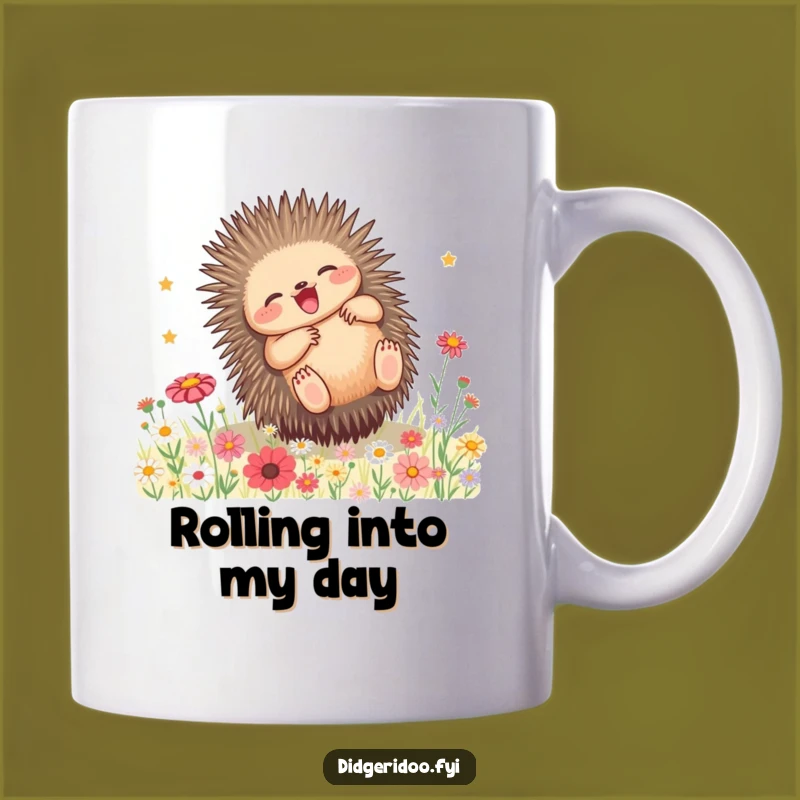 Funny Echidna Wildflower Mug: Joyful Rolling Fun, Perfect Gift