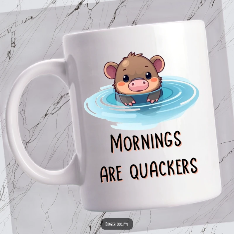 Funny Platypus Pool Mug: A curious platypus peeking its head out from a shimmering blue pool, embodying intrigue.