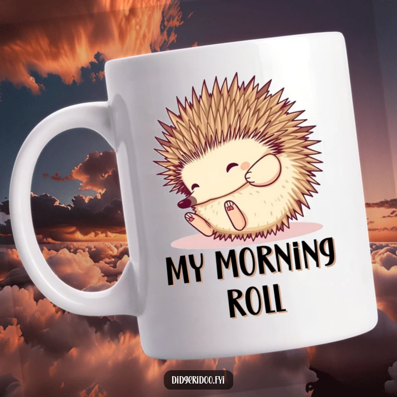 Funny Echidna Mug: a happy echidna rolls playfully like a spiky ball, bringing cute and unique humor to your daily routine.