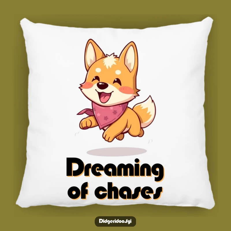 Funny Dingo Chase Pillow: Snuggle Up with this Playful Pup's Joyful Design