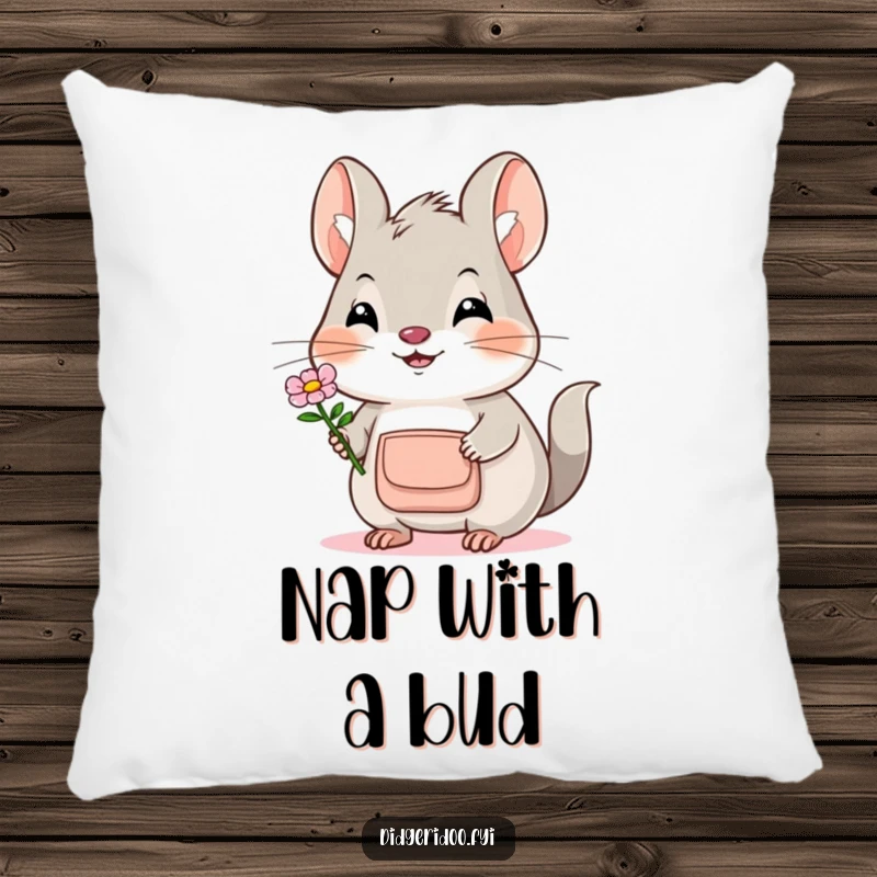 Funny Bilby Pillow: A smiling bilby with a pouch offers a flower, providing comfort and a dose of adorable humor.