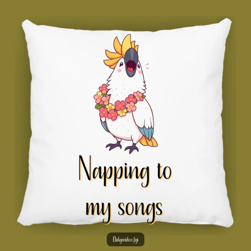 Funny Cockatoo Lei Pillow: Snuggle Up with this Tropical Bird's Joyful Song
