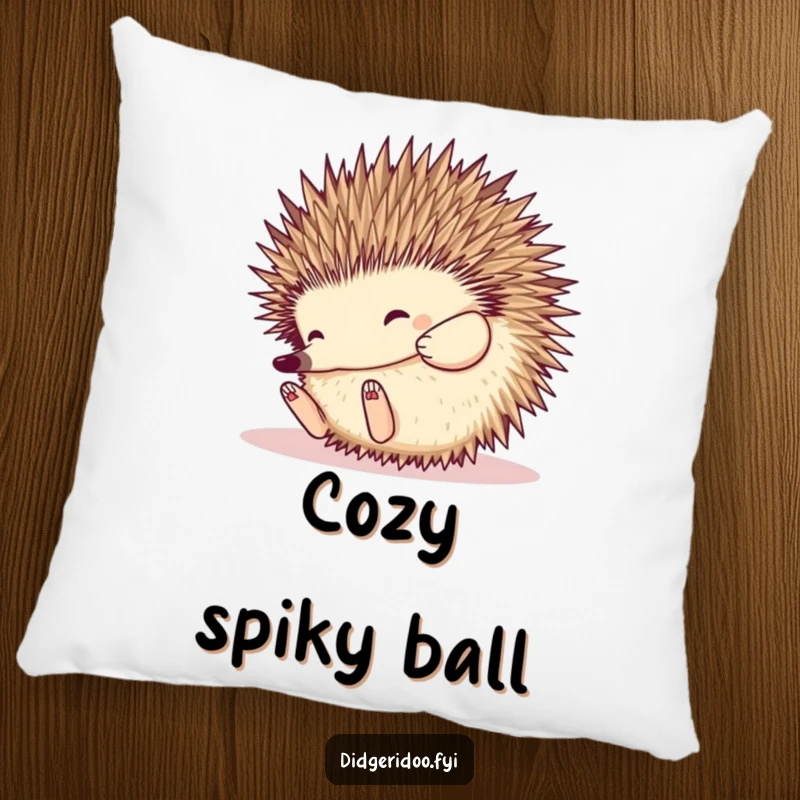 Funny Echidna Pillow: a plush cushion featuring a happy echidna rolling playfully into a spiky ball, offering cozy and unique humor.