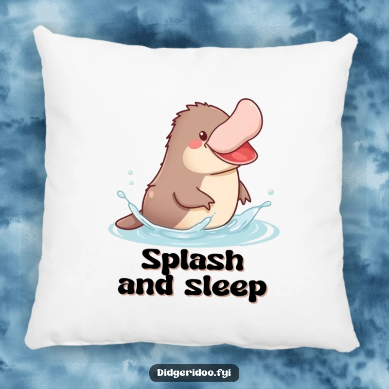 Funny Platypus Pillow featuring a jovial platypus splashing happily in stylized water, offering plush comfort.