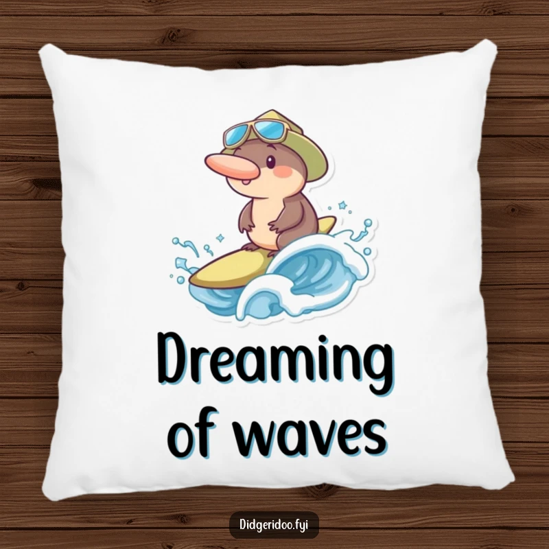 Funny platypus wearing a surf hat as it rides a frothy ocean wave, radiating pure, humorous aquatic joy and relaxation.