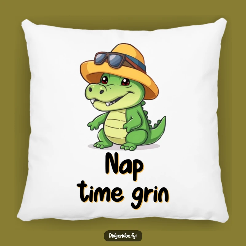 Funny Crocodile Pillow: Cool Hat Grin, Soft Comfort, Perfect Funny Gift!