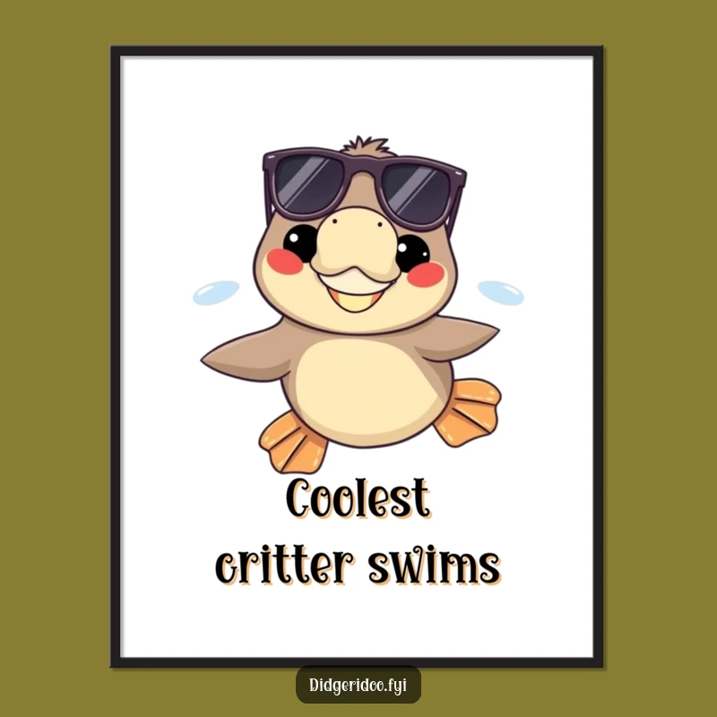 Funny Platypus Sunglasses Digital Art, Grinning Swimmer Print, Instant Download