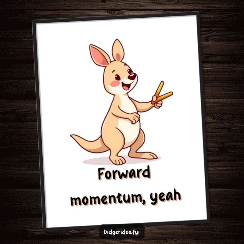 Funny kangaroo digital art print of a happy character enthusiastically kicking a miniature boomerang, capturing vibrant Aussie spirit digitally.