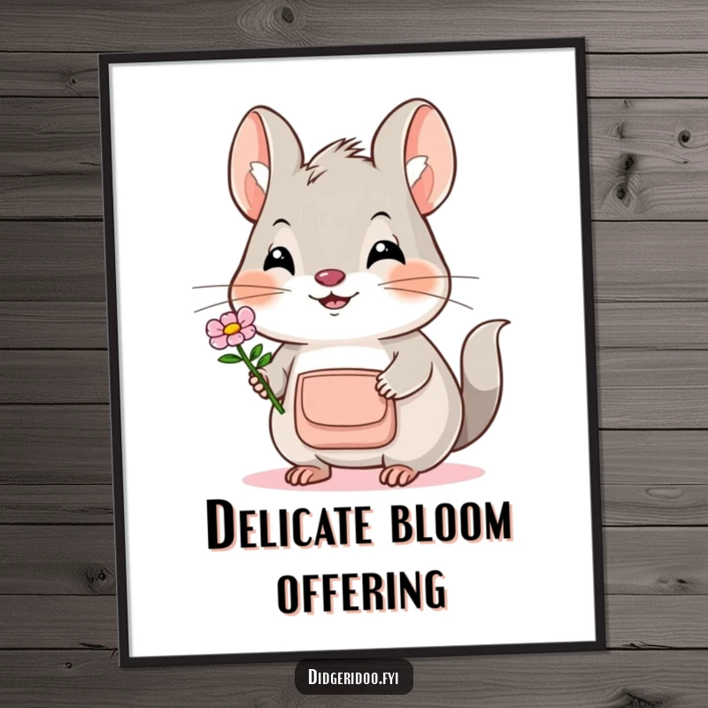 Funny Bilby Digital Art Print: A smiling bilby with a pouch offers a flower, radiating gentle charm and sweet humor.