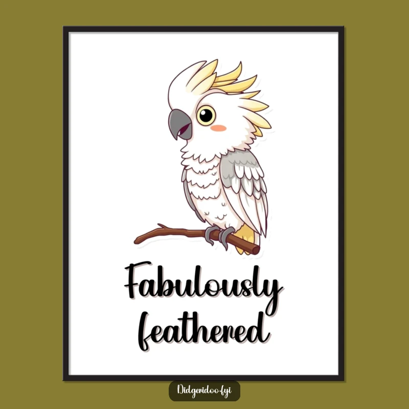 Funny Cockatoo Squawking Digital Art: Printable art of a curious cockatoo feather boa squawking, instant funny gift.