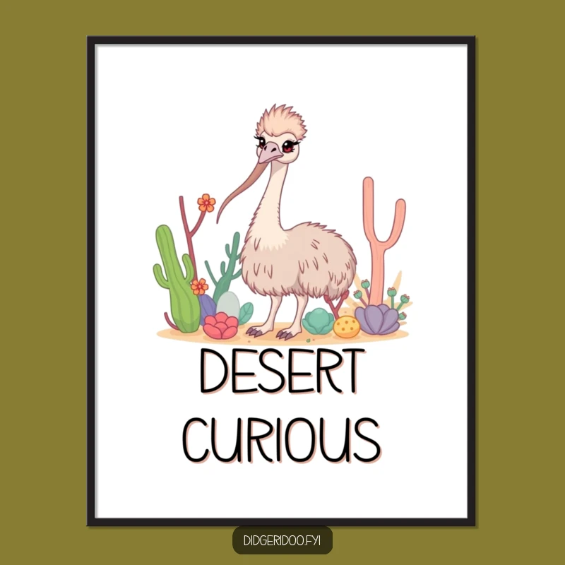 Funny Emu Desert Digital Art Print: Curious Long Neck Instant Download Gift