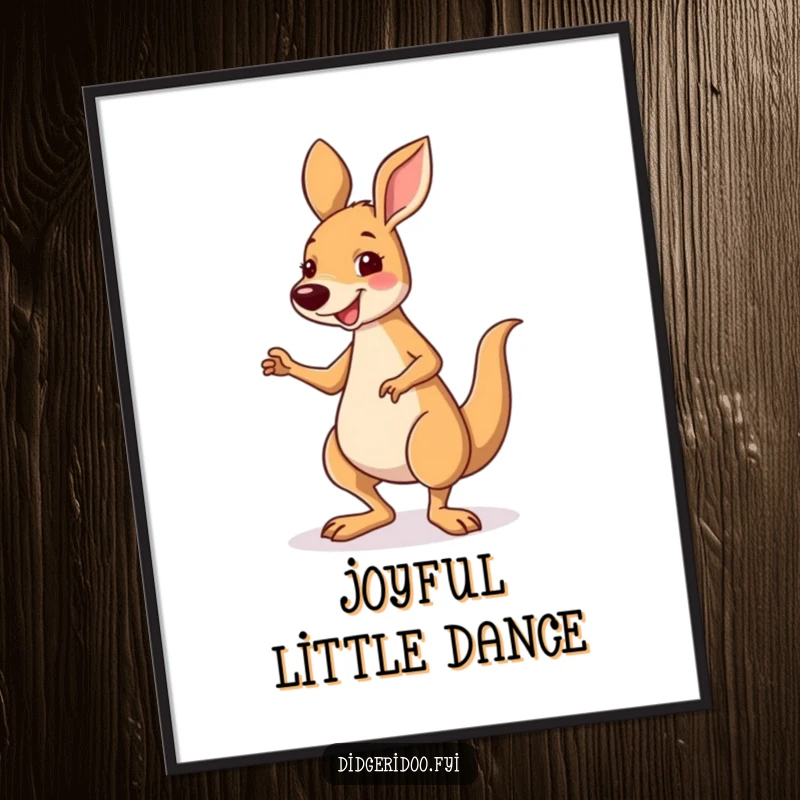 Funny smiling kangaroo character performing a silly little jig, offered as digital art for energetic and joyful decor.