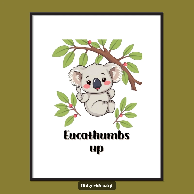 Funny Koala Thumbs Up Digital Art: Shy Aussie Decor, Instant Gift