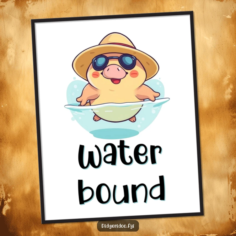 Funny Platypus Digital Art Print: a platypus in a sun hat dives playfully, bringing aquatic humor and cheerful vibes to any display.