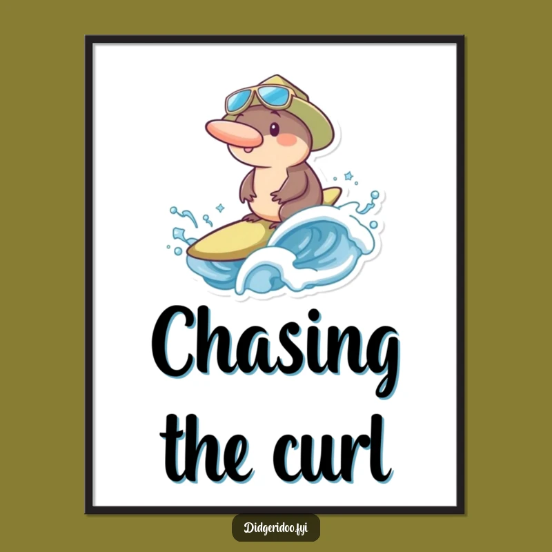 Funny Platypus Surfer Digital Art: Printable Laughs, Hilarious Aussie Scene, Perfect Funny Gift!