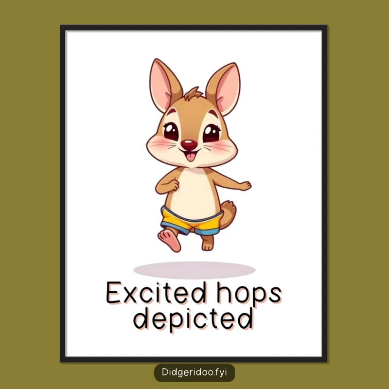 Funny Wallaby Shorts Digital Art, Curious Hopper Print, Instant Download