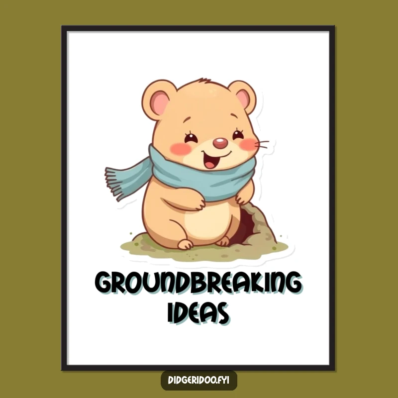 Funny Wombat Scarf Digital Art: Instant Cozy Critter Wall Decor Gift