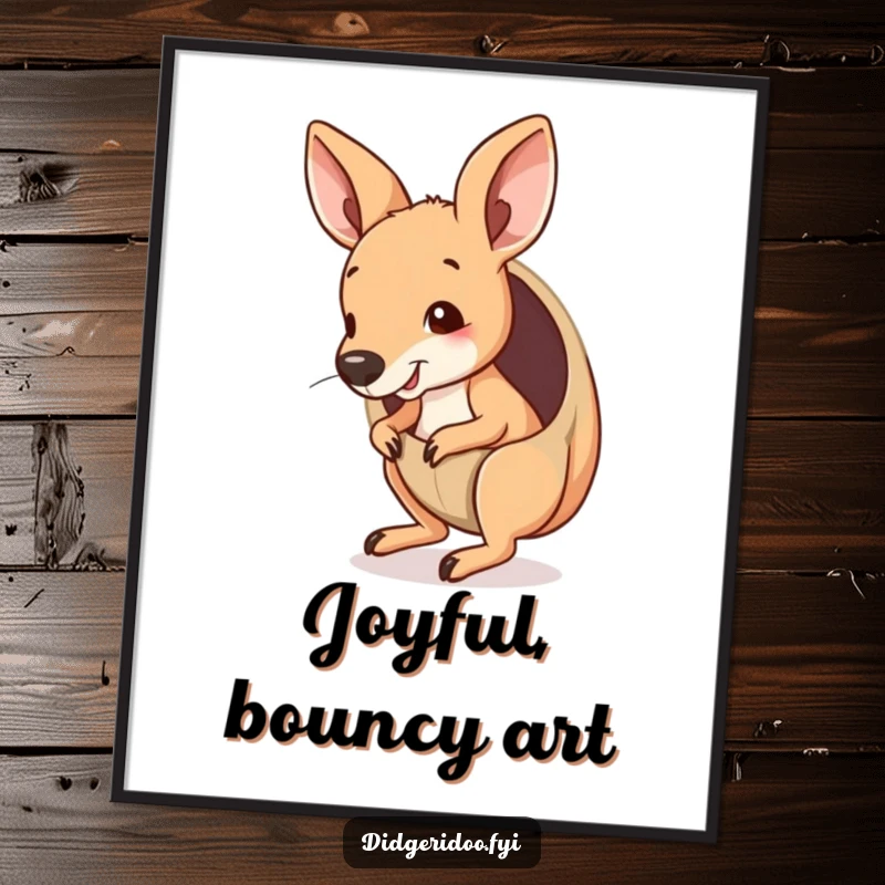 Funny Kangaroo Joey Digital Art Print peeking from a pouch, playfully bouncing, a cute and humorous piece of Outback-themed decor.