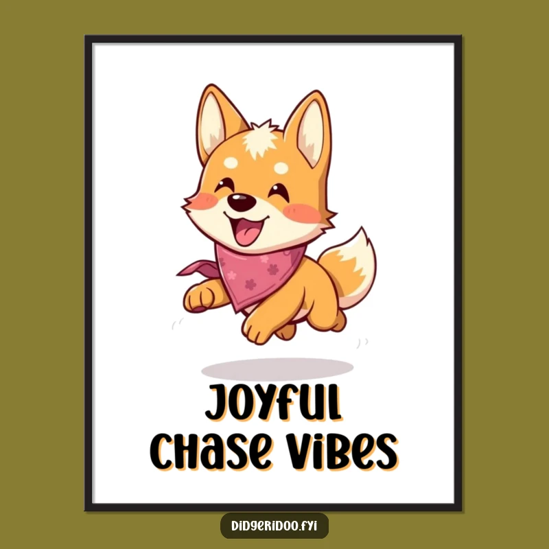 Funny Dingo Chase Digital Art Print: Instant Joy with this Playful Pup's Lively Design