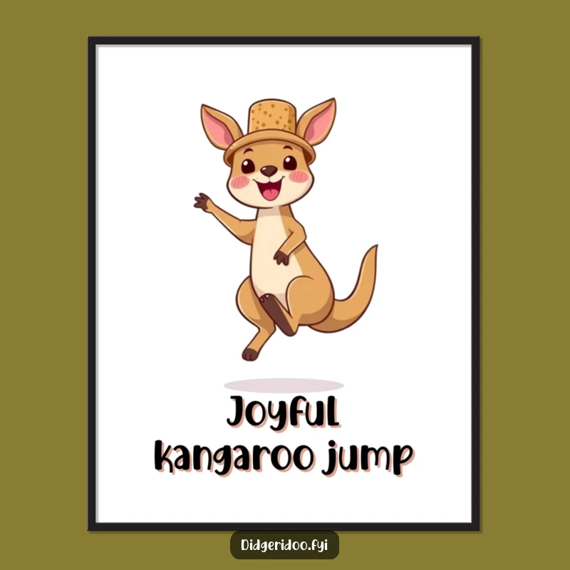 Funny Kangaroo Cork Hat Digital Print - Joyful Jumper Art for Instant Aussie Vibes
