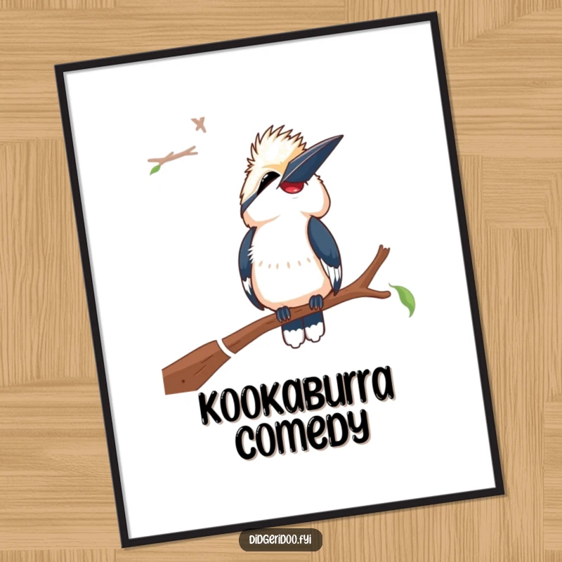 Funny Laughing Kookaburra Digital Art Print: A kookaburra laughs heartily on a branch, creating humorous and cheerful wall art.