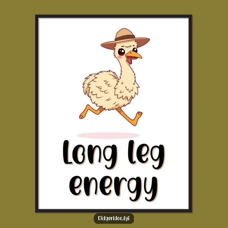 Funny Smiling Emu Running Digital Art Print - Instant Energetic Joy Gift