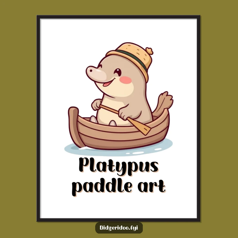 Funny Platypus Boat Digital Art: Cork Hat Paddler Print, Hilarious Wall Decor Gift