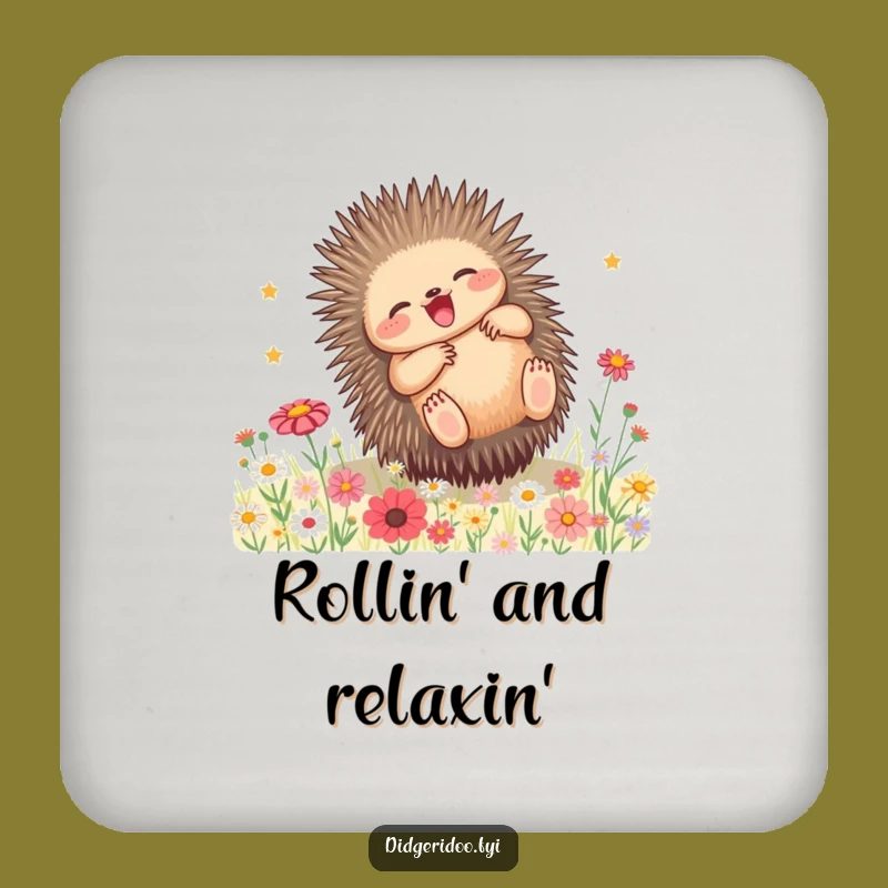 Funny Echidna Wildflower Coaster: Nature's Playful Drinks, Unique Gift