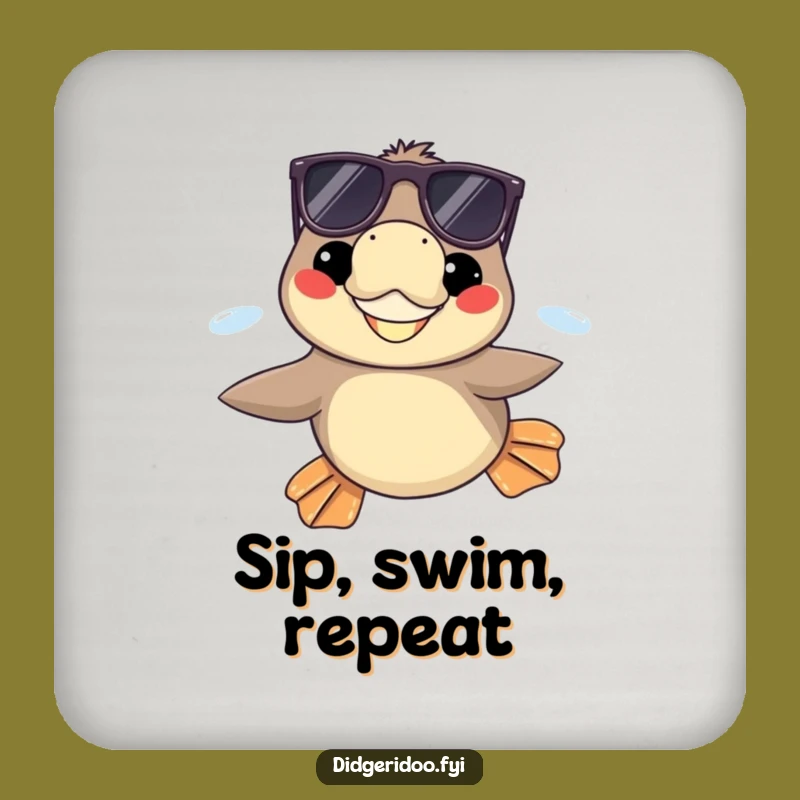 Funny Platypus Sunglasses Coaster Set, Grinning Swimmer Decor, Bar Gift