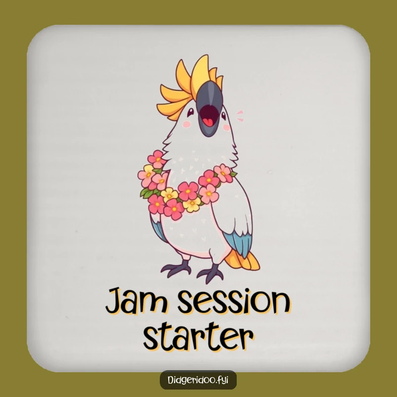 Funny Cockatoo Lei Coaster: Protect Surfaces with this Tropical Bird's Cheerful Art