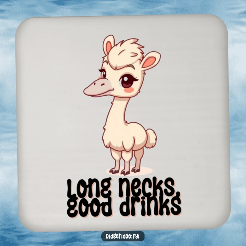 Funny emu coasters featuring a playful bird stretching its long neck with a curious look, adding charm to any surface.