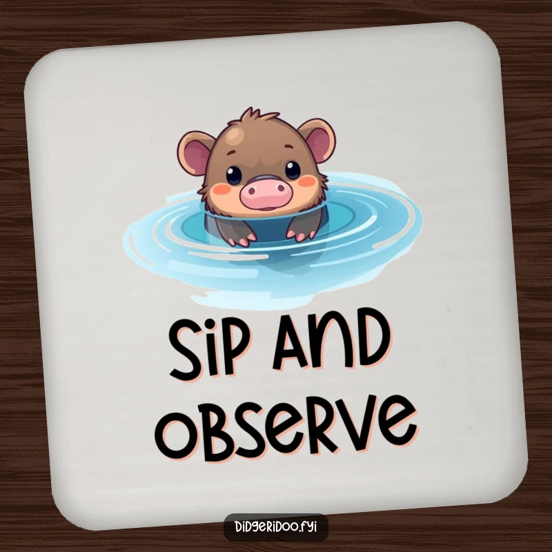 Funny Platypus Pool Coaster: A curious platypus peeks from a shimmering blue pool, adding intriguing and funny vibes to your drinks.