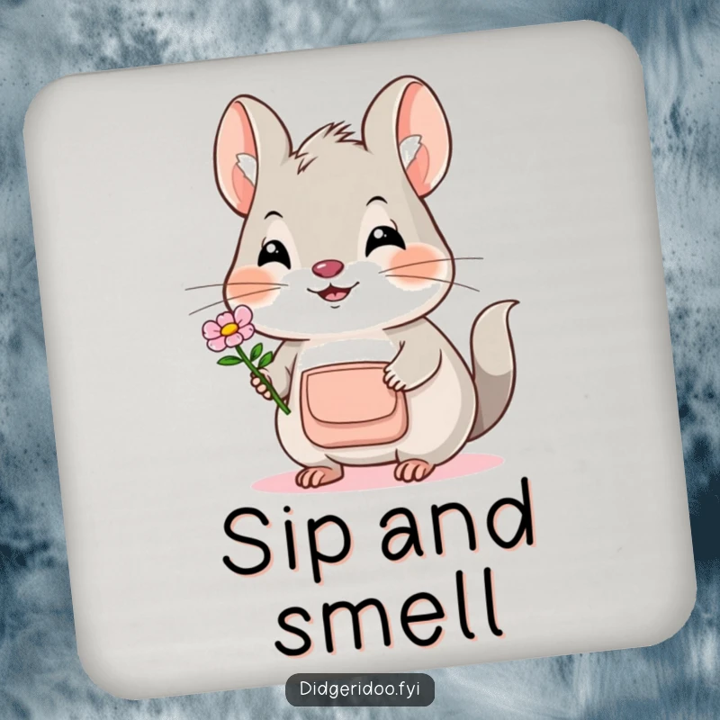 Funny Bilby Coaster: A smiling bilby with a pouch offers a flower, adding a touch of sweet humor to your drinks.