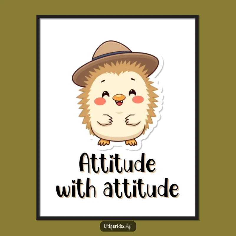 Funny Echidna Akubra Hat Poster: Cheerful Aussie Character Wall Art Gift
