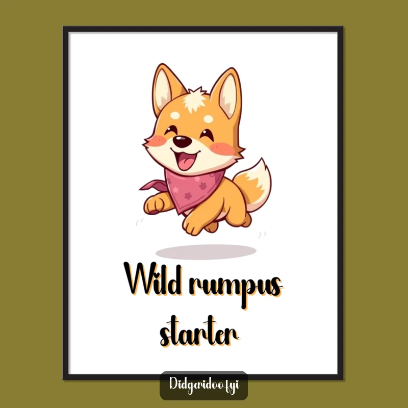 Funny Dingo Chase Poster: Brighten Your Walls with this Playful Dog Art Print