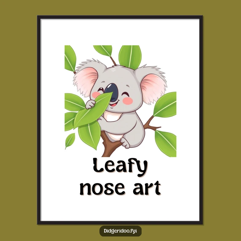 Funny Koala Leaf Balance Poster - Smiling Critter Art for Peaceful Decor