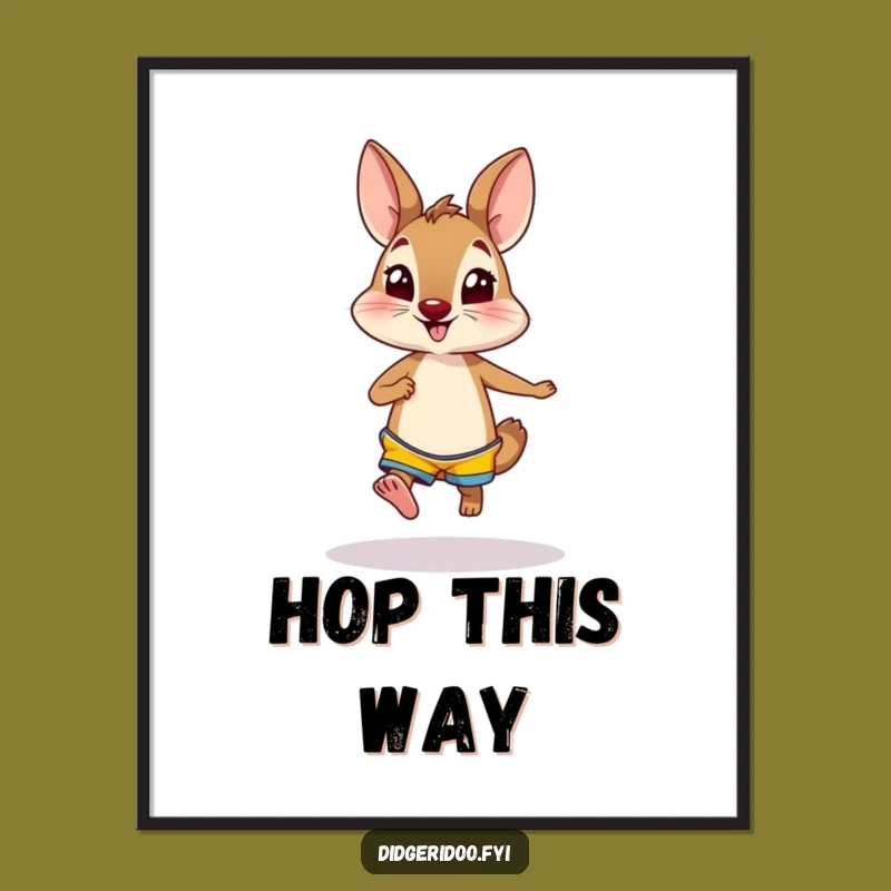 Funny Wallaby Shorts Poster, Curious Hopper Wall Art, Humorous Decor