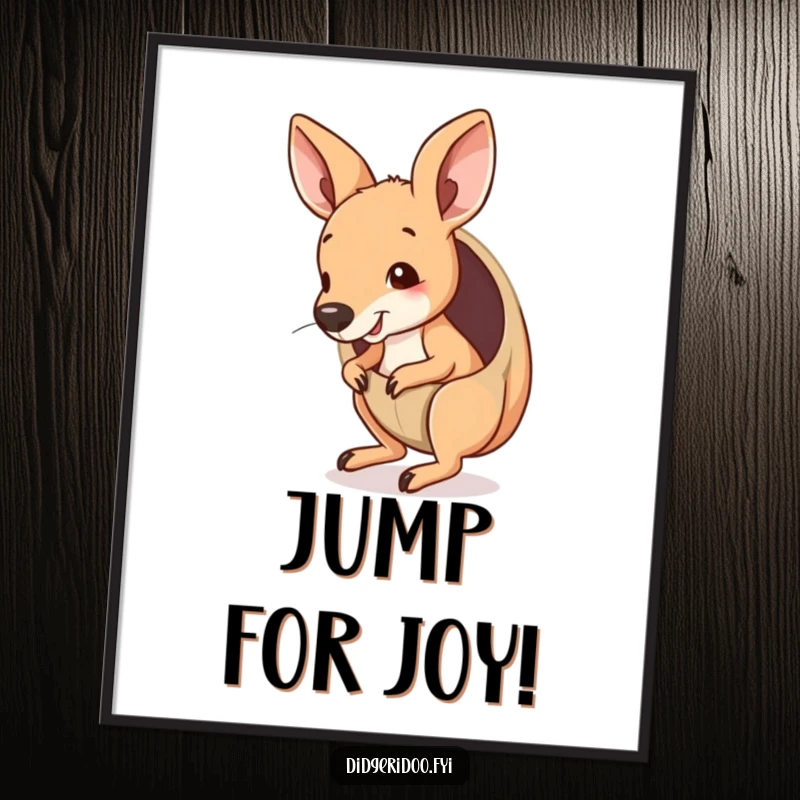 Funny Kangaroo Joey Poster peeking from a pouch, playfully bouncing, a cute and humorous piece of Outback-themed wall art.