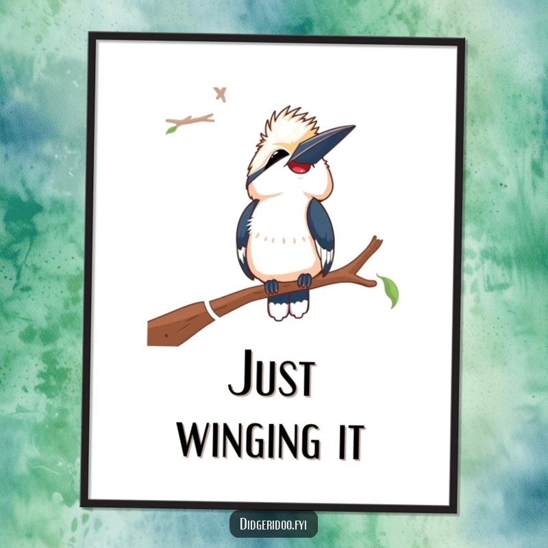 Funny Laughing Kookaburra Poster: Artwork of a kookaburra perched on a branch, head tilted back, captured mid-laugh with joy.