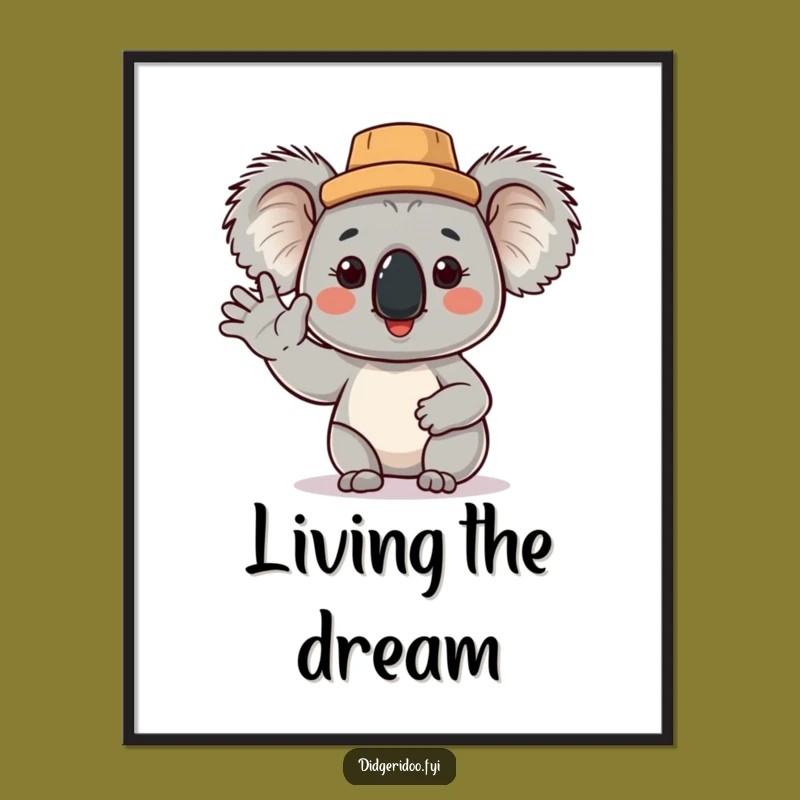 Funny Koala Cork Hat Poster: Cheerful Aussie Wave Art, Ideal Humorous Gift