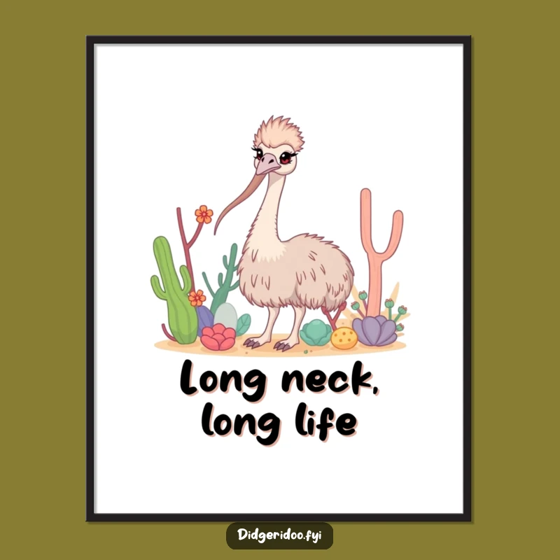 Funny Emu Desert Poster: Curious Long Neck Wall Art Gift