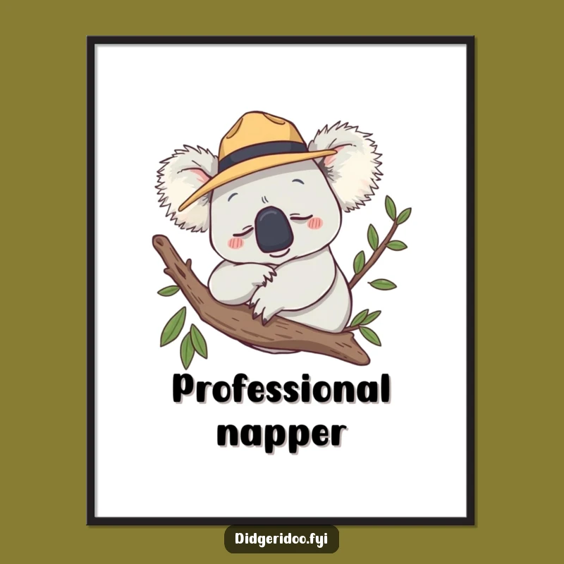 Funny Koala Akubra Hat Poster - Sleepy Wall Art, Aussie Charm, Great Funny Gift