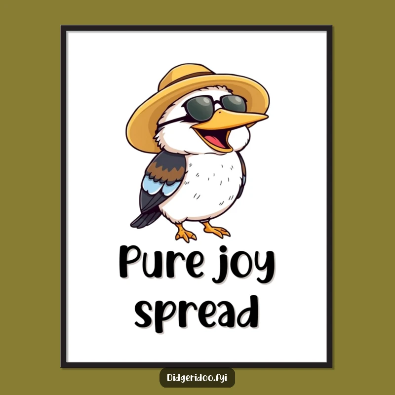 Funny Kookaburra Sun Hat Poster - Cheerful Wall Art, Laughing Bird Art, Great Funny Gift